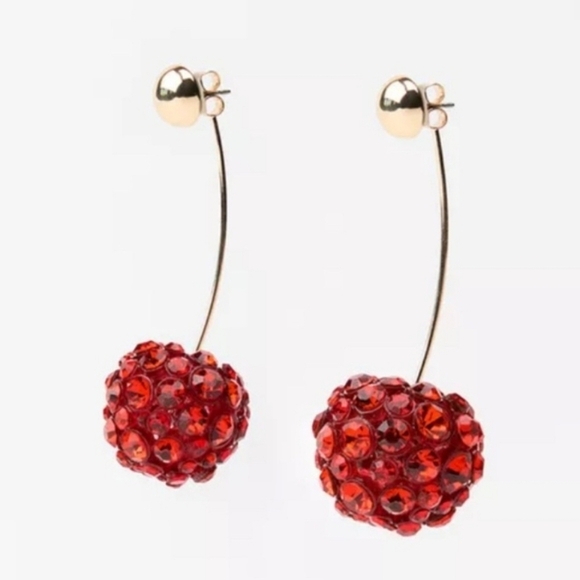 🍒 🔹️Piper K 🔹️Red and Gold Cherry Rhinestone Dangle Drop  Earrings Nwt ✨️🍒 - Picture 1 of 4